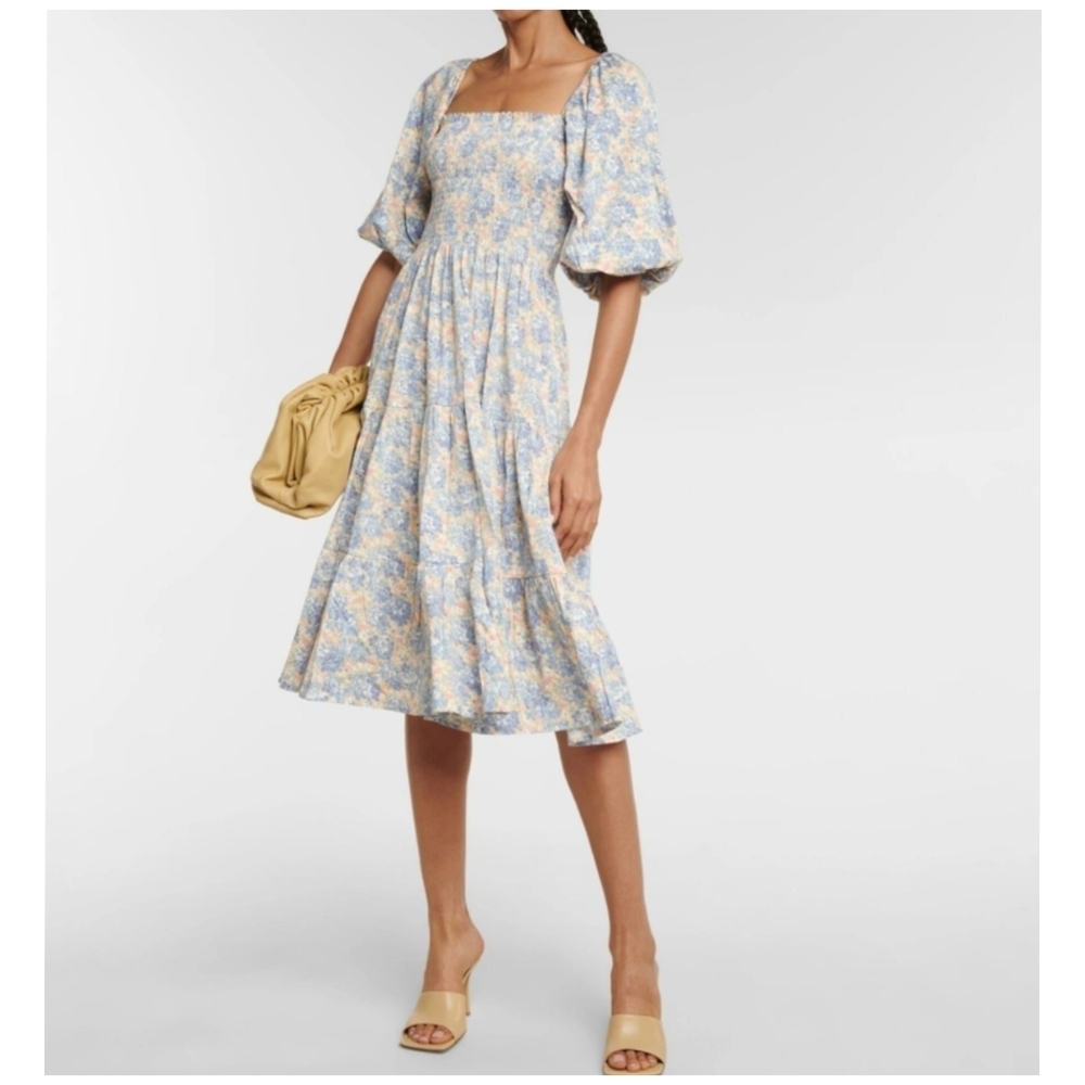 Polo Ralph Lauren Floral Shirred Cotton-Blend Midi dress